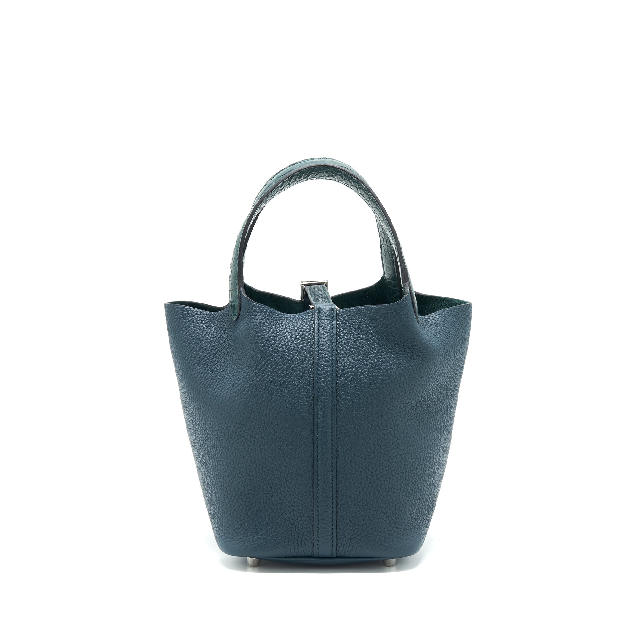 HERMES PICOTIN 18 TOUCH BAG WITH ALLIGATOR HANDLE VERT CYPRES SHW