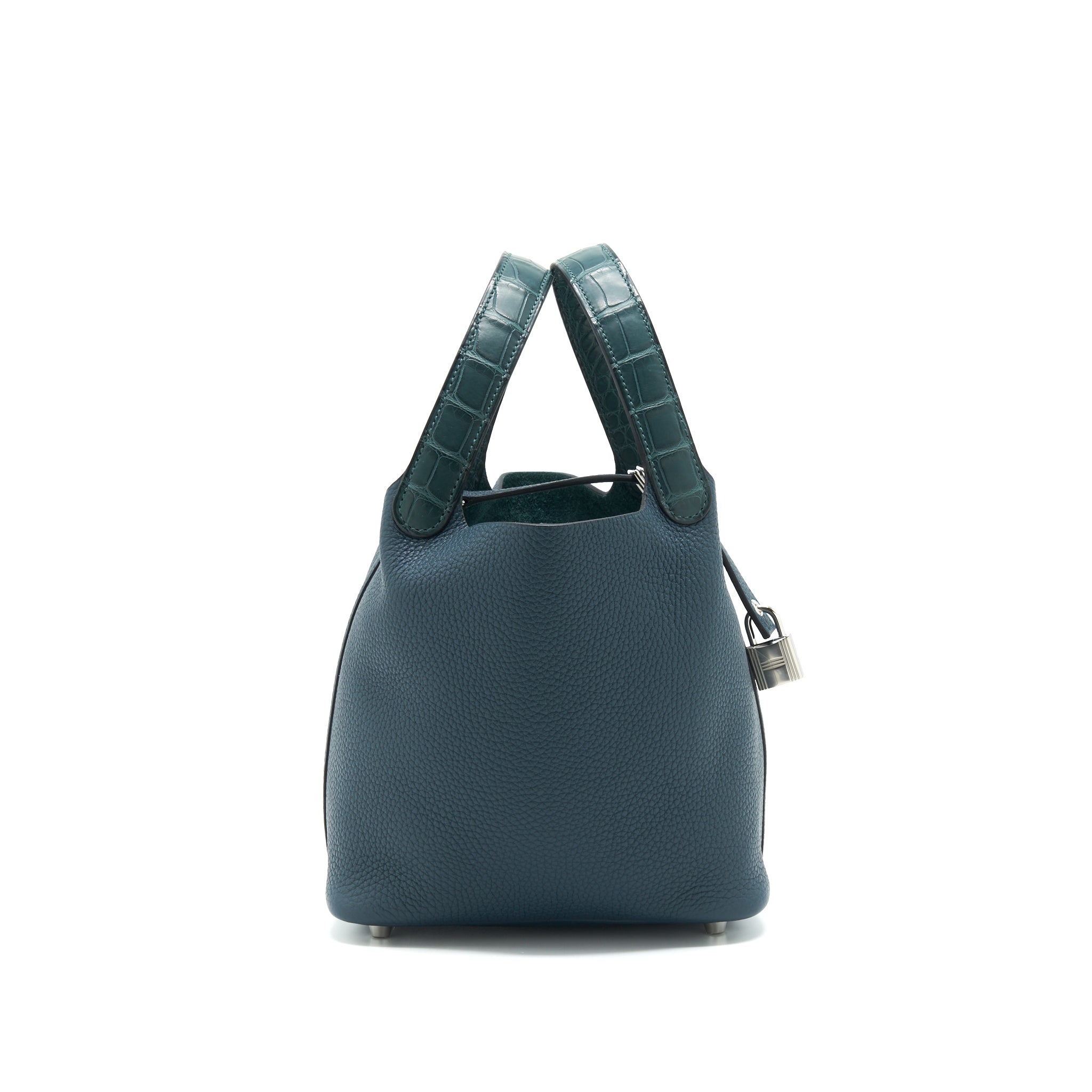 HERMES PICOTIN 18 TOUCH BAG WITH ALLIGATOR HANDLE VERT CYPRES SHW