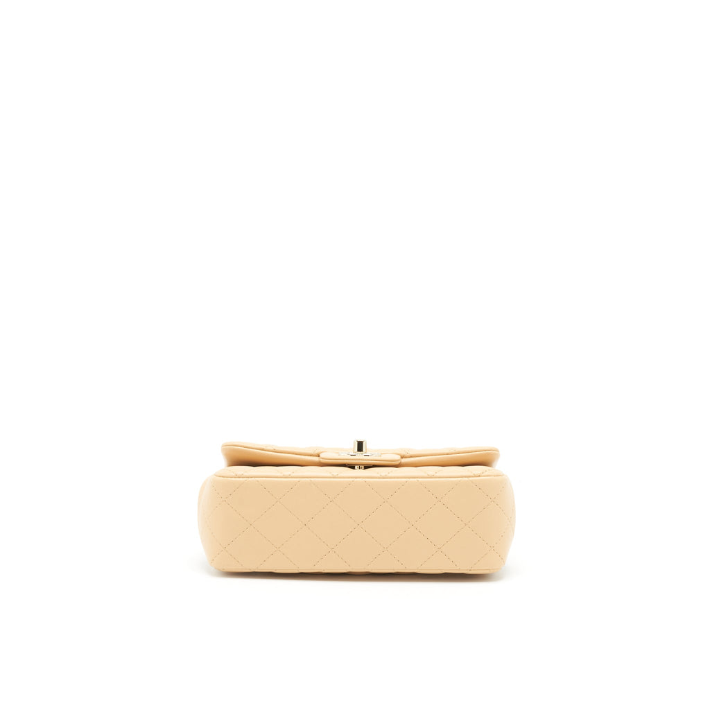 CHANEL MINI RECTANGULAR LAMBSKIN BEIGE LGHW(MICROCHIP)