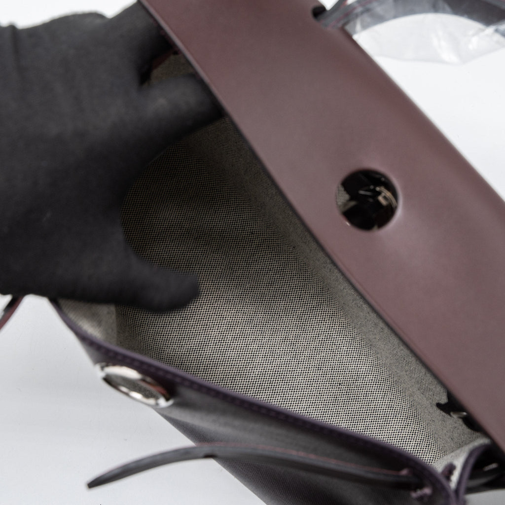 HERMES HERBAG 31 ZIP BAG TOILE H BERLINE CANVAS/VACHE HUNTER CASSIS/BLACK/ROUGE SELLIER SHW