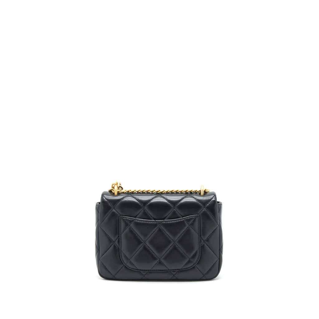 CHANEL 22P MINI SQUARE FLAP BAG LAMBSKIN BLACK GOLD/BLACK HARDWARE (MICROCHIP)