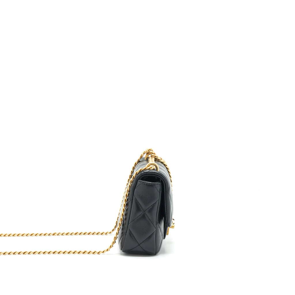 CHANEL 22P MINI SQUARE FLAP BAG LAMBSKIN BLACK GOLD/BLACK HARDWARE (MICROCHIP)