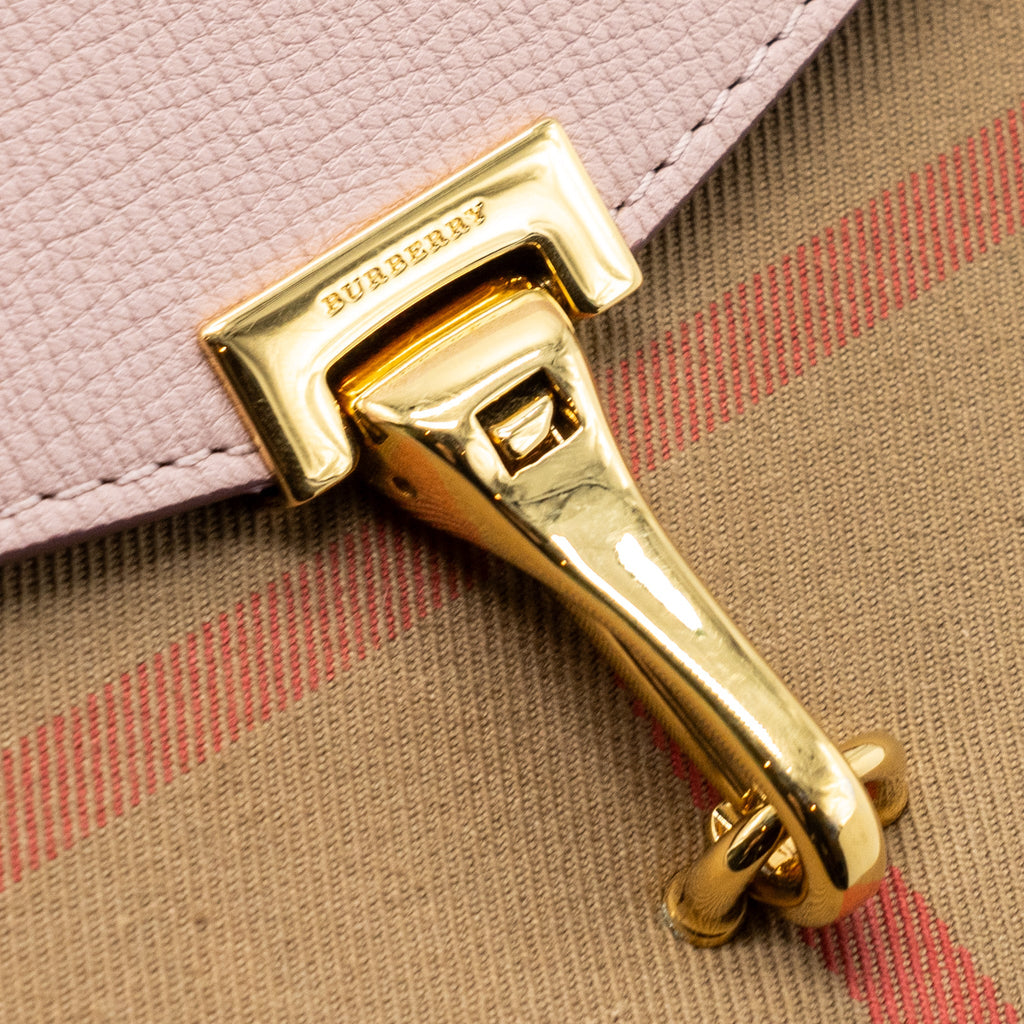 BURBERRY HOUSE CHECK CROSSBODY BAG CANVAS / CALFSKIN LEATHER MULTICOLOR LIGHT PINK GHW