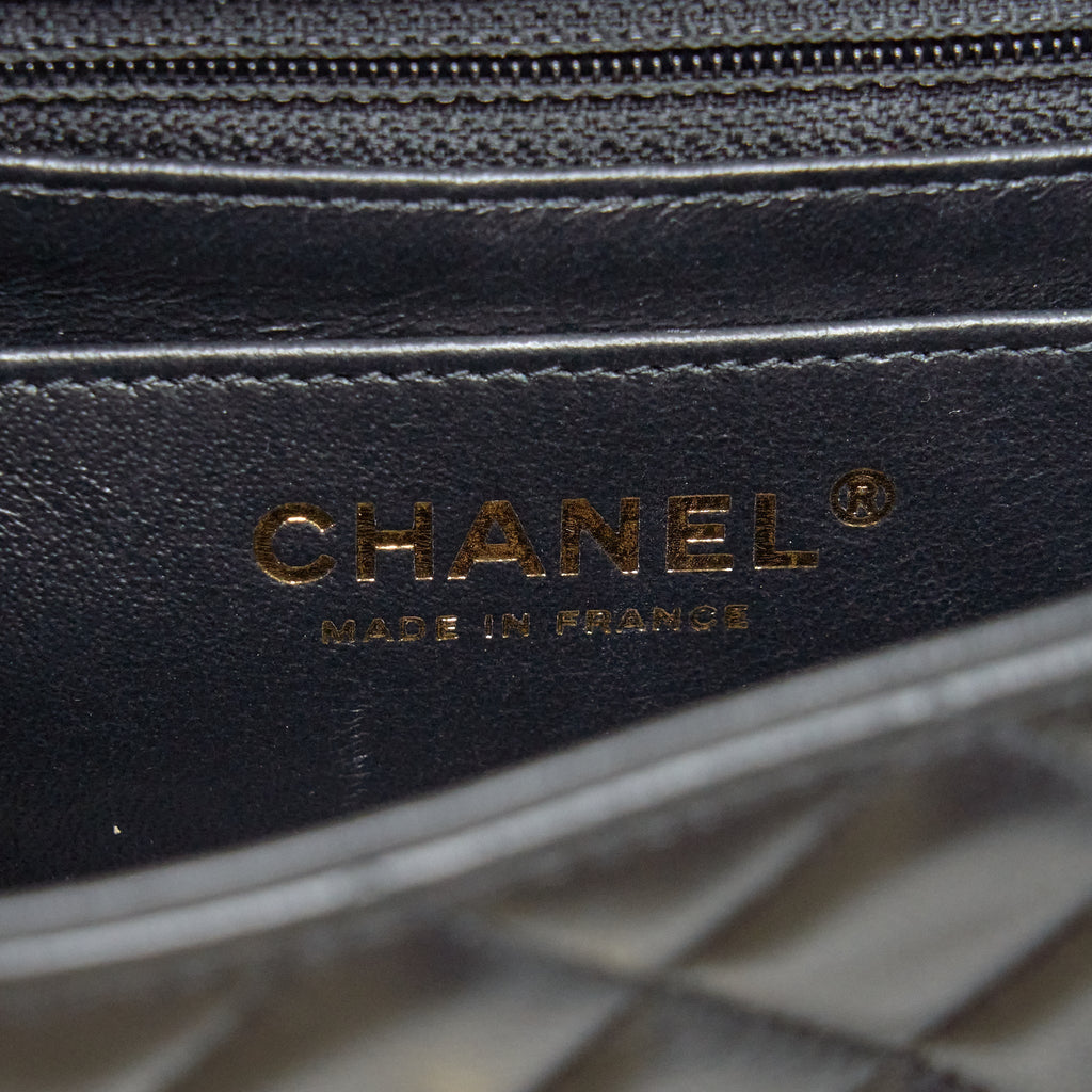 CHANEL MINI RECTANGULAR FLAP BAG WITH BAG CHARMS GIANT CHAINS LAMBSKIN BLACK GHW
