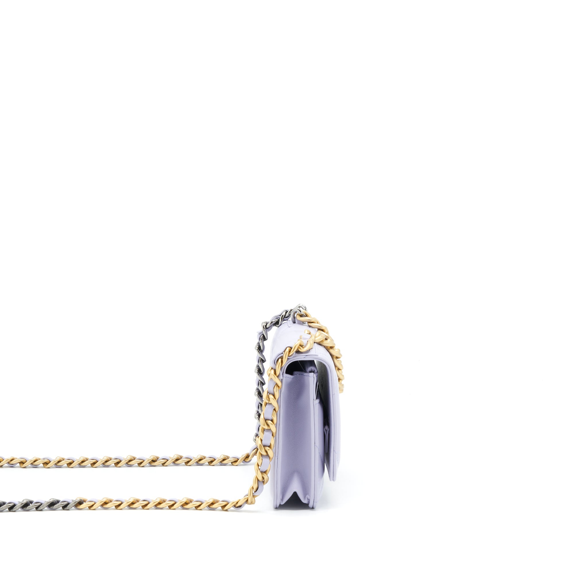CHANEL 19 WALLET ON CHAIN LAMBSKIN LIGHT PURPLE GHW (MICROCHIP)
