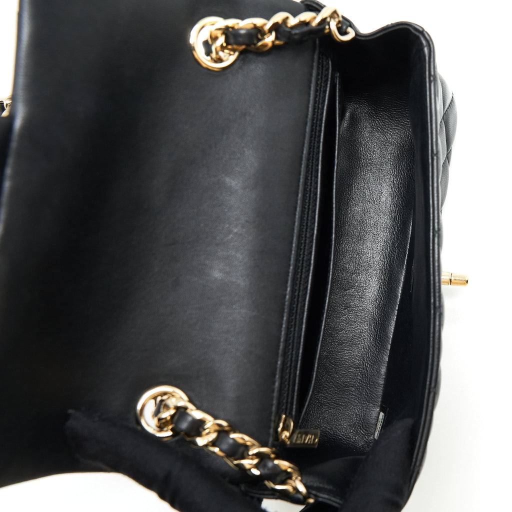 CHANEL MINI RECTANGULAR FLAP BAG WITH BAG CHARMS GIANT CHAINS LAMBSKIN BLACK GHW