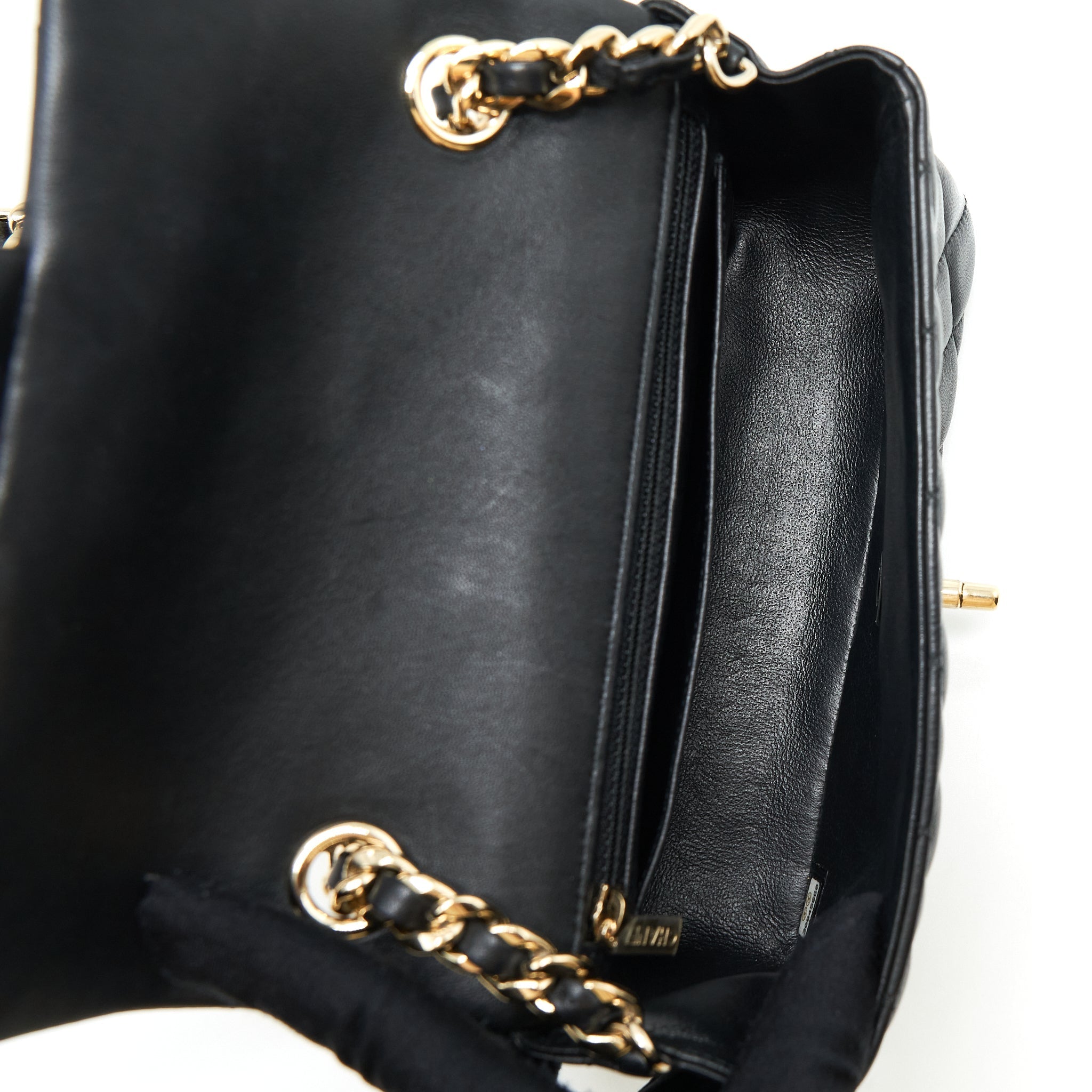CHANEL MINI RECTANGULAR FLAP BAG WITH BAG CHARMS GIANT CHAINS LAMBSKIN BLACK GHW