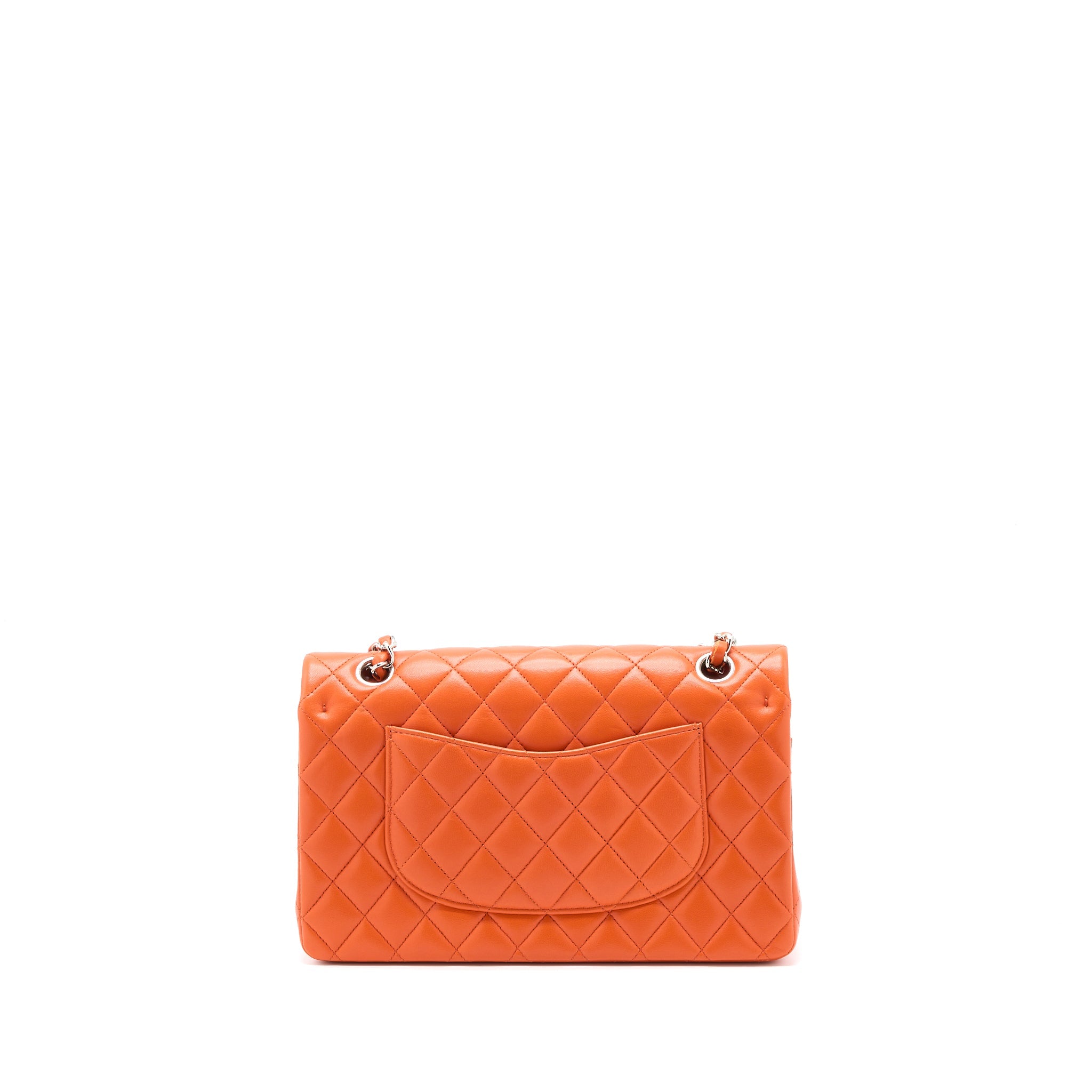 CHANEL MEDIUM CLASSIC DOUBLE FLAP BAG LAMBSKIN ORANGE SHW