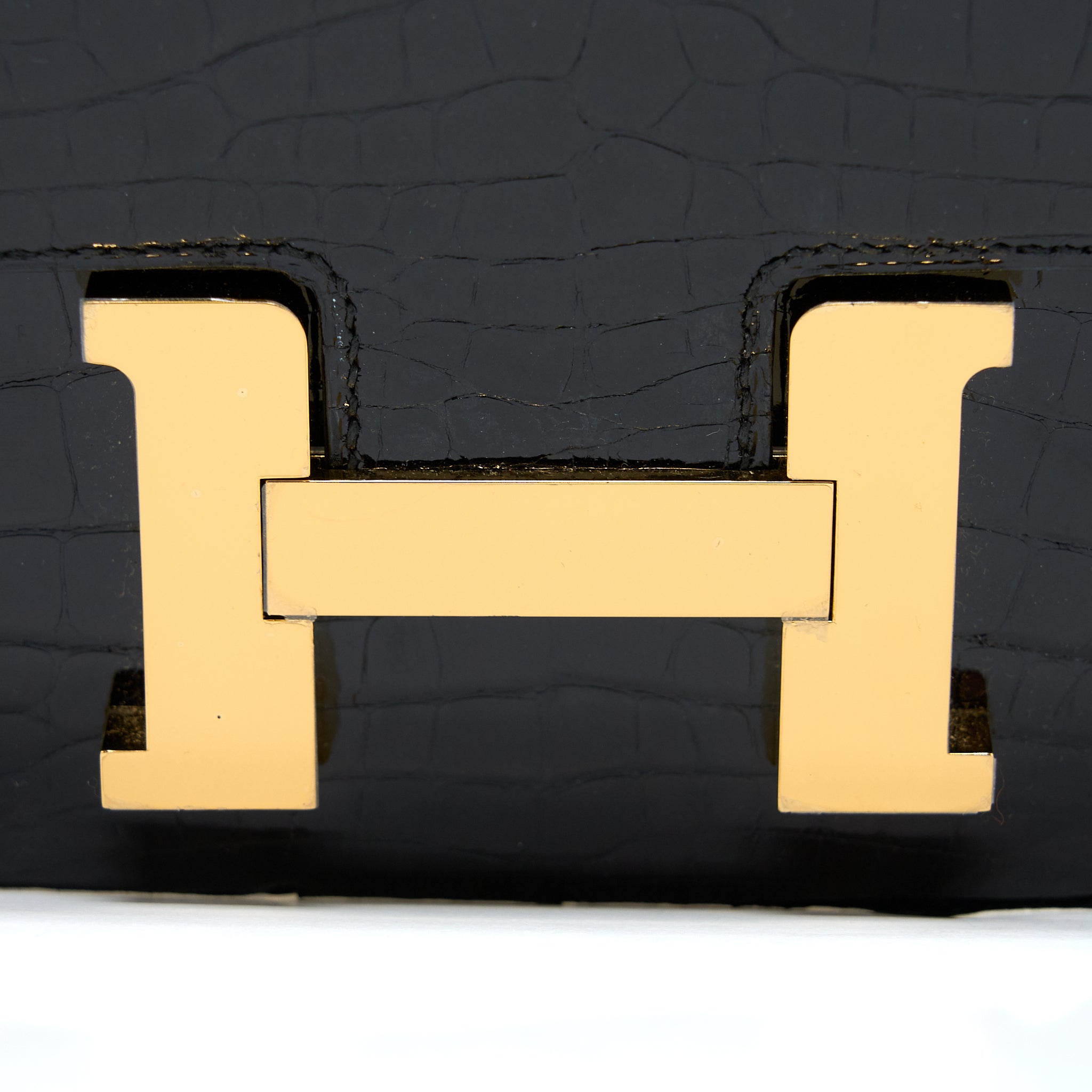 HERMES CONSTANCE 24 SHINY ALLIGATOR LEATHER BLACK GHW