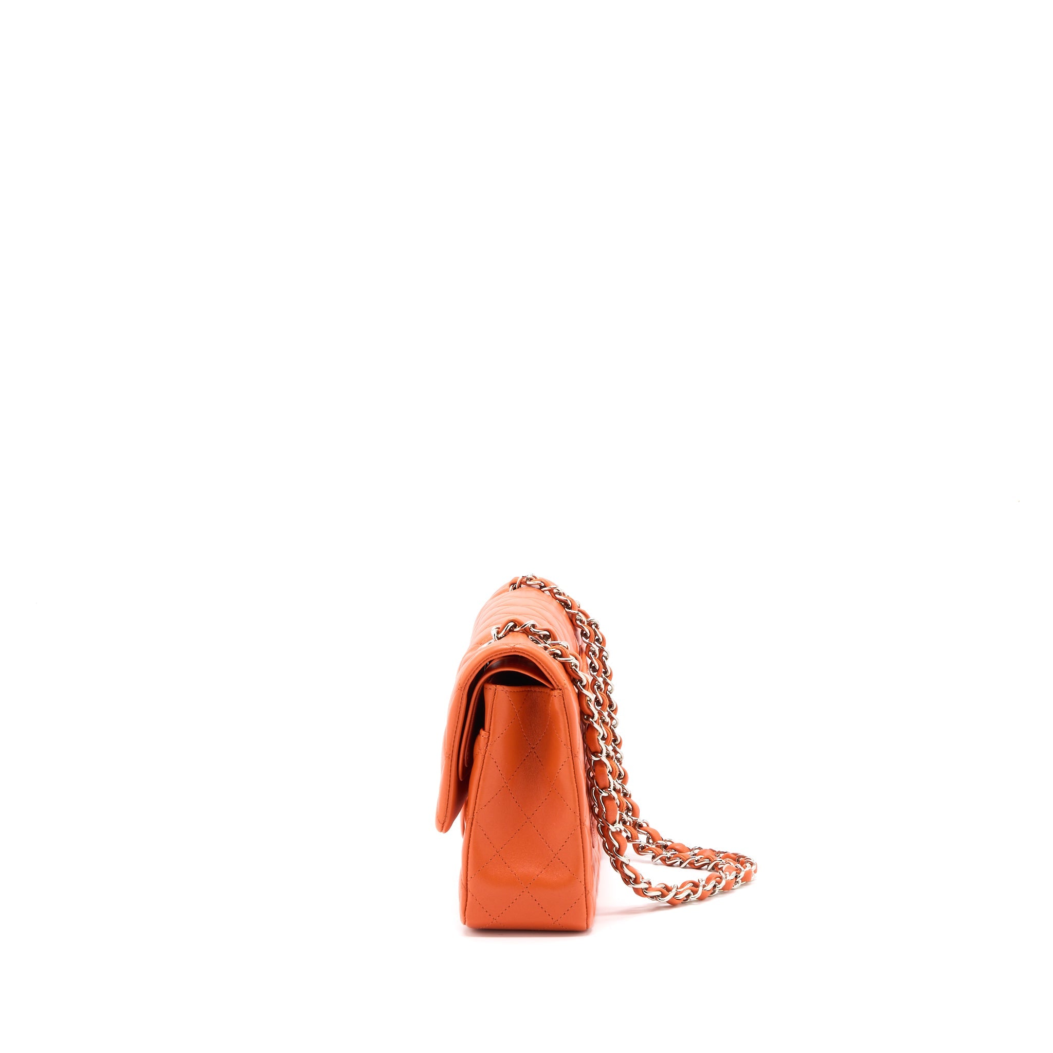 CHANEL MEDIUM CLASSIC DOUBLE FLAP BAG LAMBSKIN ORANGE SHW