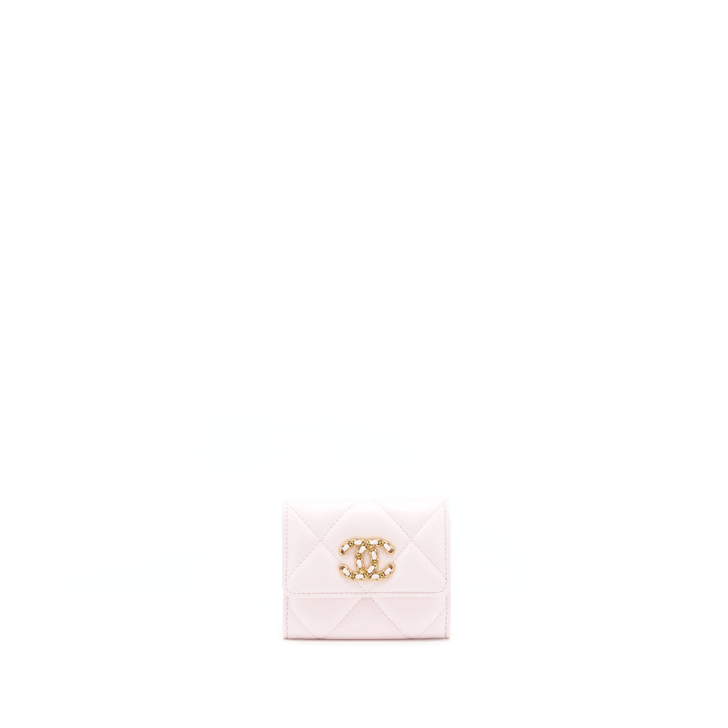 CHANEL 19 FLAP CARDHOLDER LAMBSKIN LIGHT PINK GHW