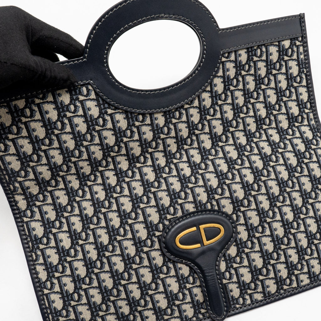 DIOR FOLDER CLUTCH OBLIQUE CANVAS/CALFSKIN BLUE GHW