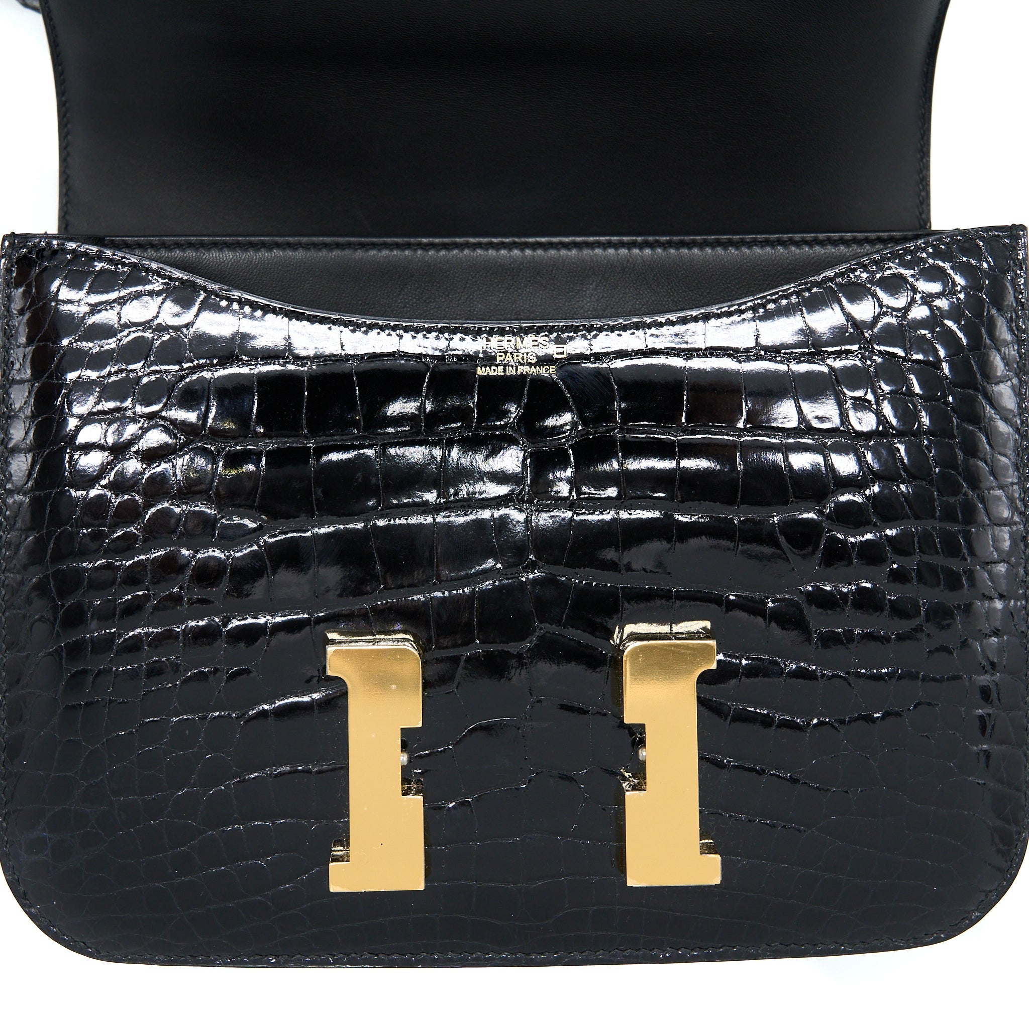HERMES CONSTANCE 24 SHINY ALLIGATOR LEATHER BLACK GHW