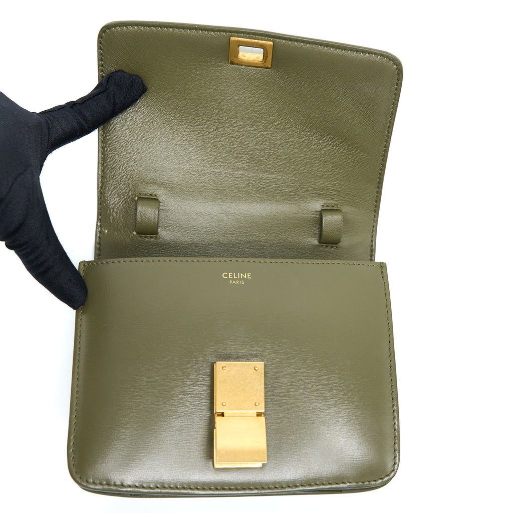 CELINE SMALL CLASSIC BAG BOX CALFSKIN ARMY GREEN GHW