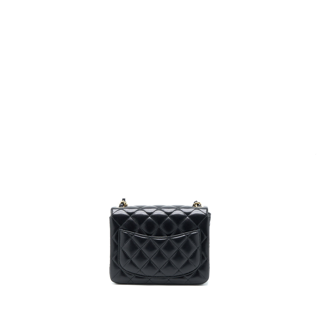 CHANEL CLASSIC MINI SQUARE FLAP BAG LAMBSKIN BLACK LGHW (MICROCHIP)