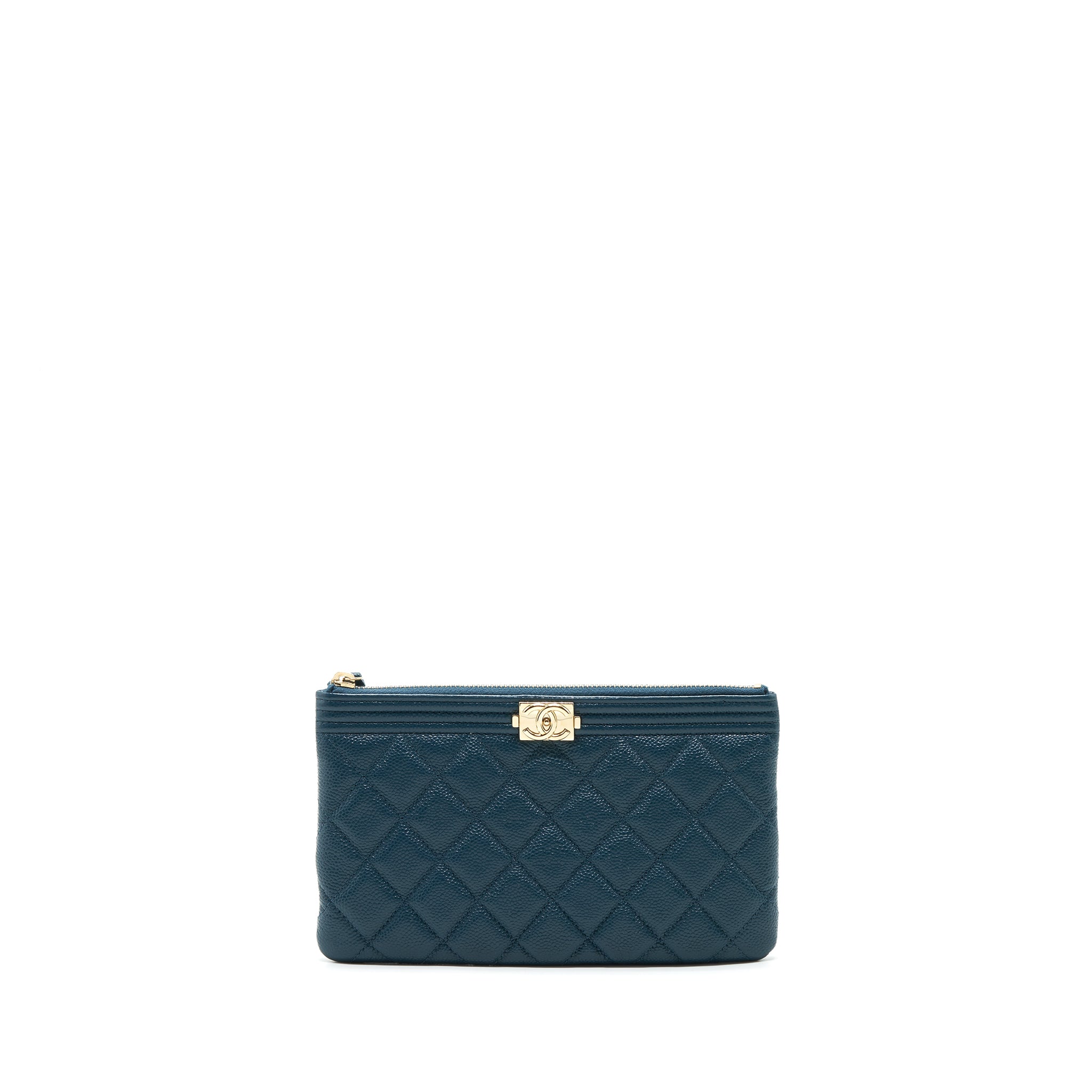 CHANEL BOY POUCH CAVIAR DARK GREEN LGHW