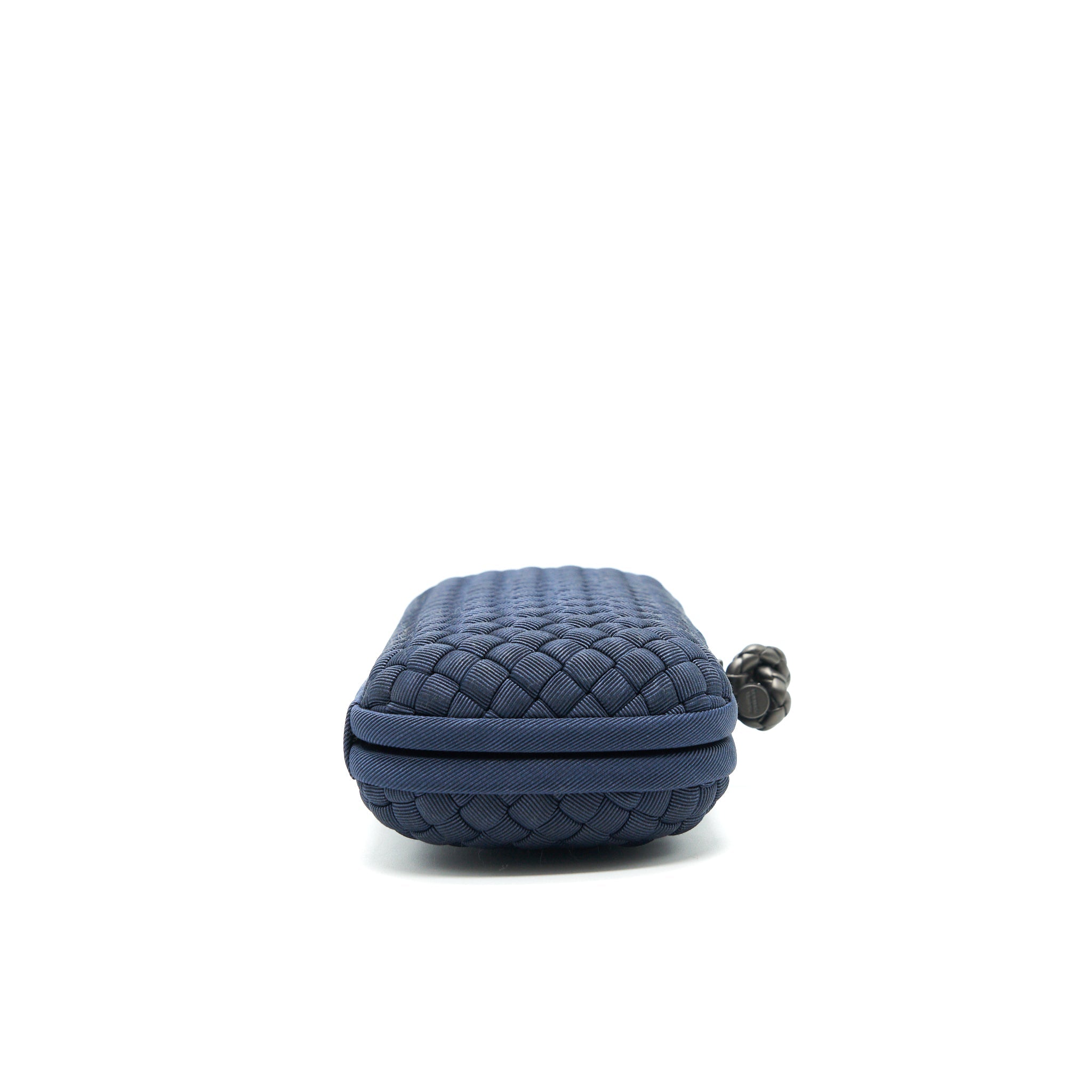 BOTTEGA VENETA KNOT CLUTCH IN NAVY WITH RUTHENIUM HARDWARE