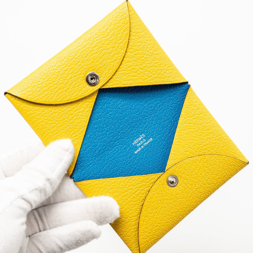 HERMES CALVI CARD HOLDER CHEVRE MYSORE LEATHER SUN / BLUR FRIDAY SHW