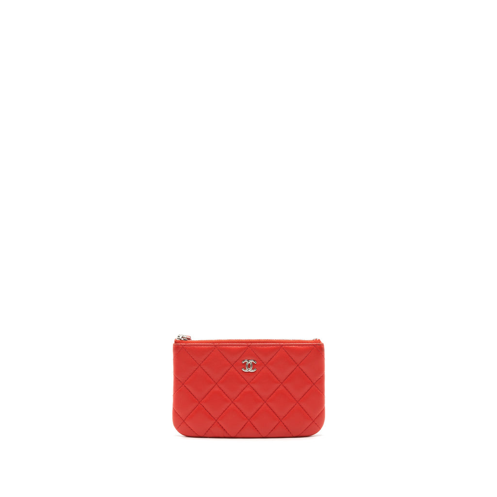 CHANEL SMALL O-CASE POUCH LAMBSKIN RED SHW