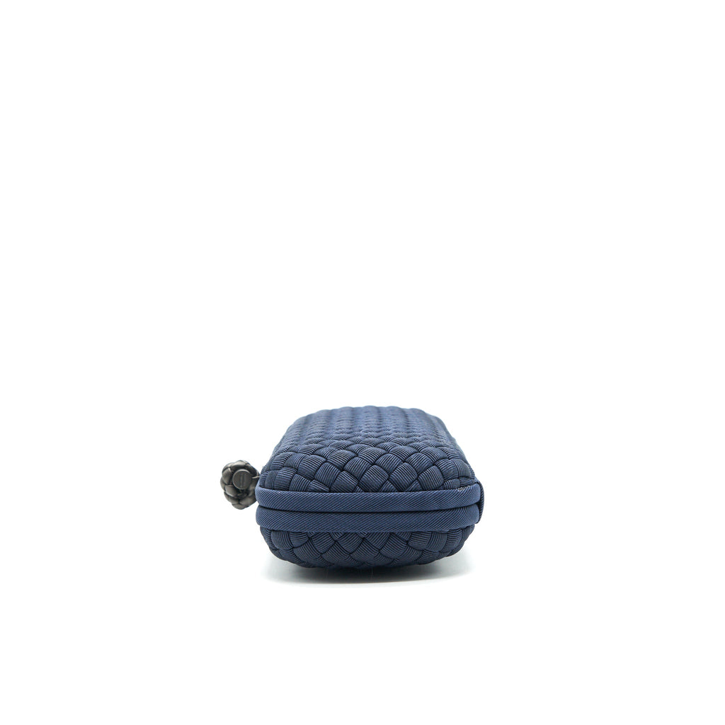 BOTTEGA VENETA KNOT CLUTCH IN NAVY WITH RUTHENIUM HARDWARE