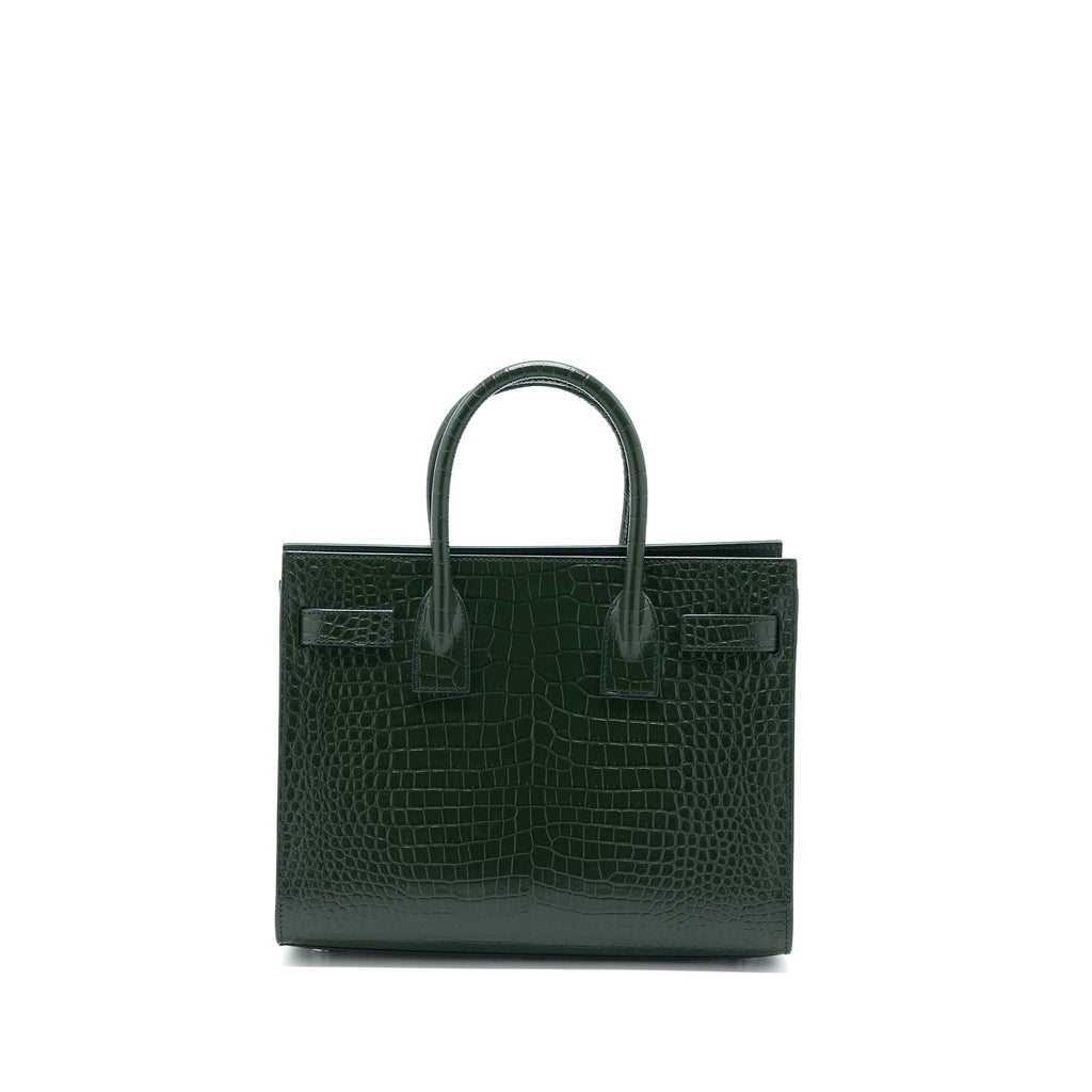 SAINT LAURENT BABY SAC DE JOUR CROC EMBOSSED DARK GREEN SHW