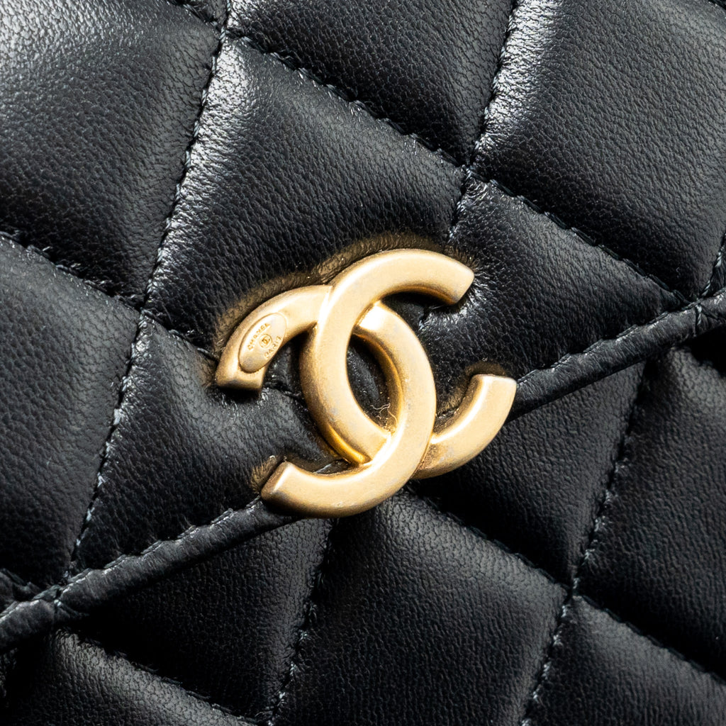 CHANEL 22B ENAMEL TOP HANDLE FLAP BAG LAMBSKIN BLACK GHW (MICROCHIP)