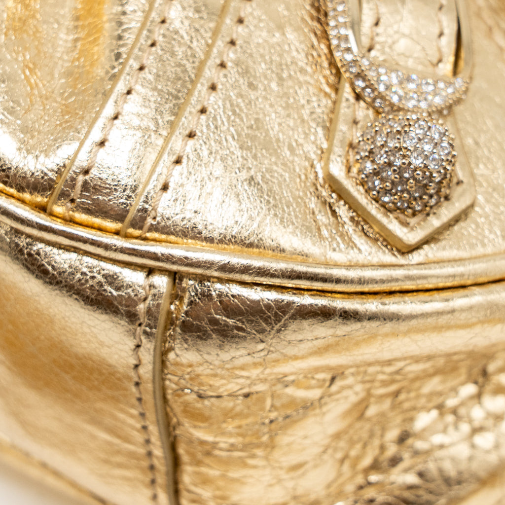 BALENCIAGA LE CAGOLE XS SHOULDER BAG ARENA CRACKED LAMBSKIN GOLD GHW
