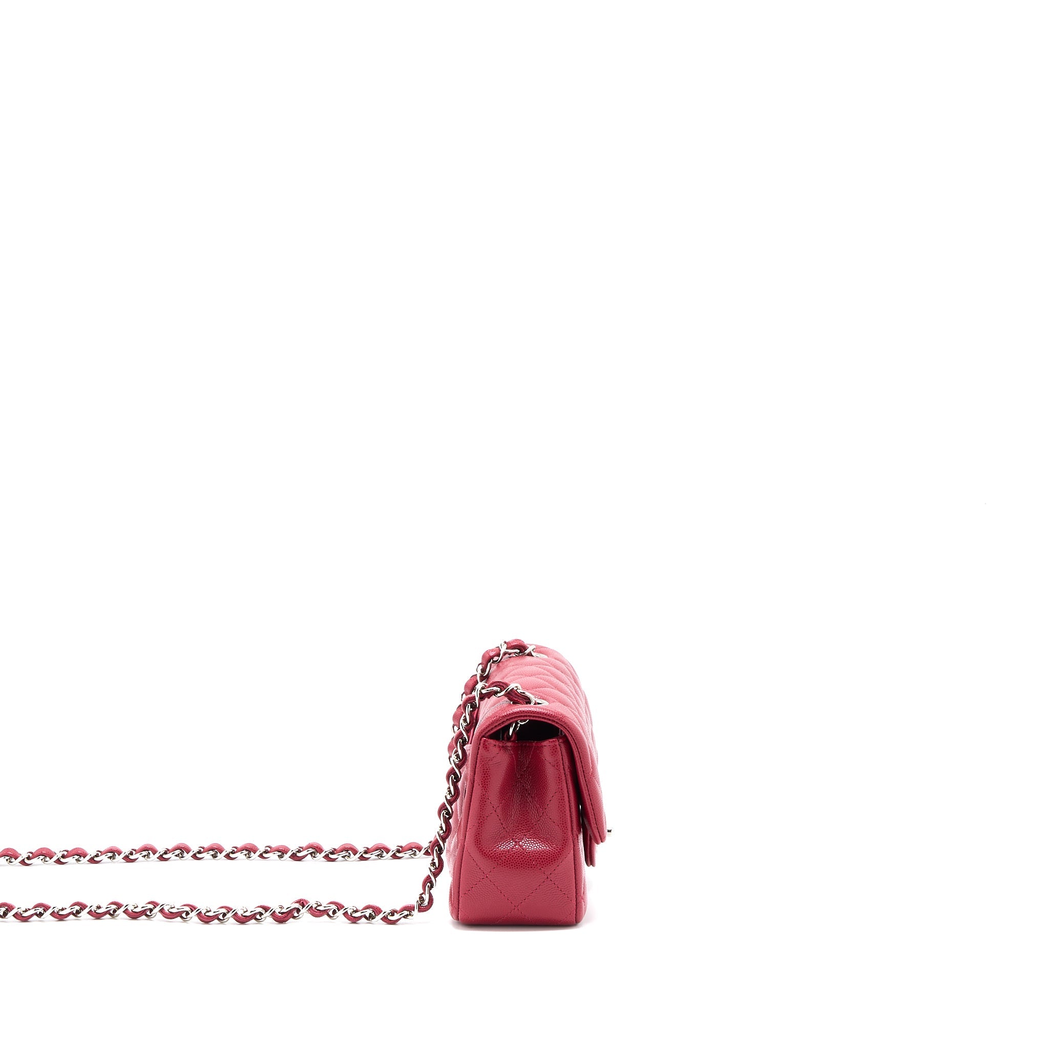 CHANEL 18B CLASSIC MINI RECTANGULAR FLAP BAG CAVIAR DARK PINK SHW