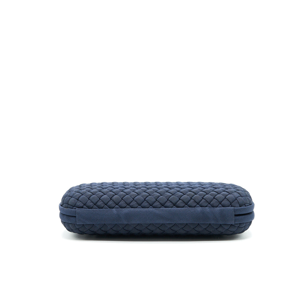 BOTTEGA VENETA KNOT CLUTCH IN NAVY WITH RUTHENIUM HARDWARE