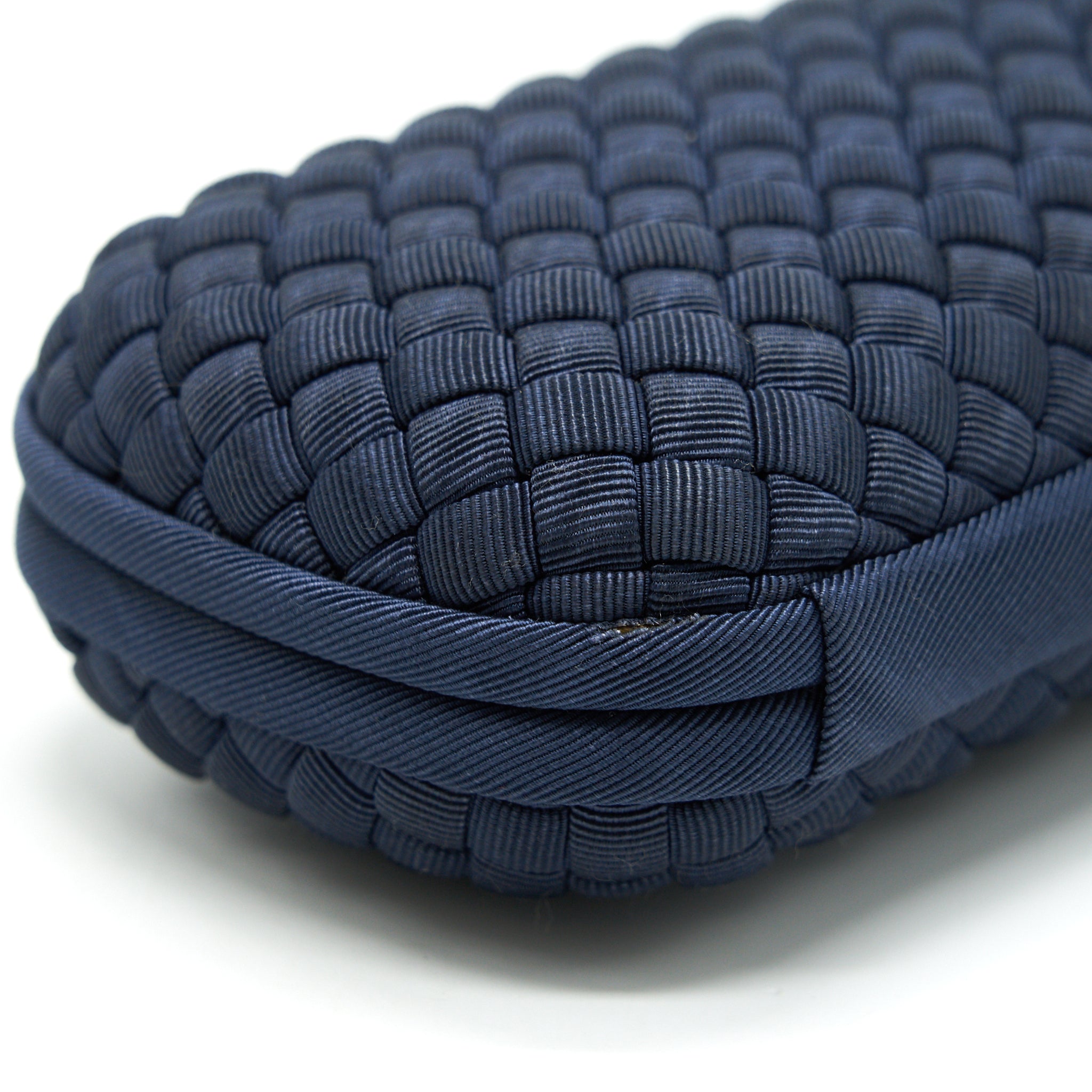 BOTTEGA VENETA KNOT CLUTCH IN NAVY WITH RUTHENIUM HARDWARE