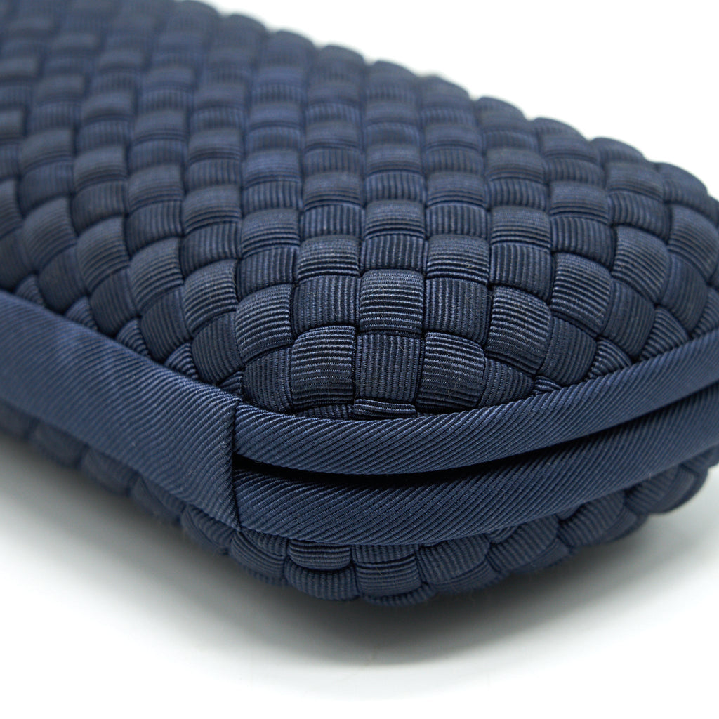 BOTTEGA VENETA KNOT CLUTCH IN NAVY WITH RUTHENIUM HARDWARE