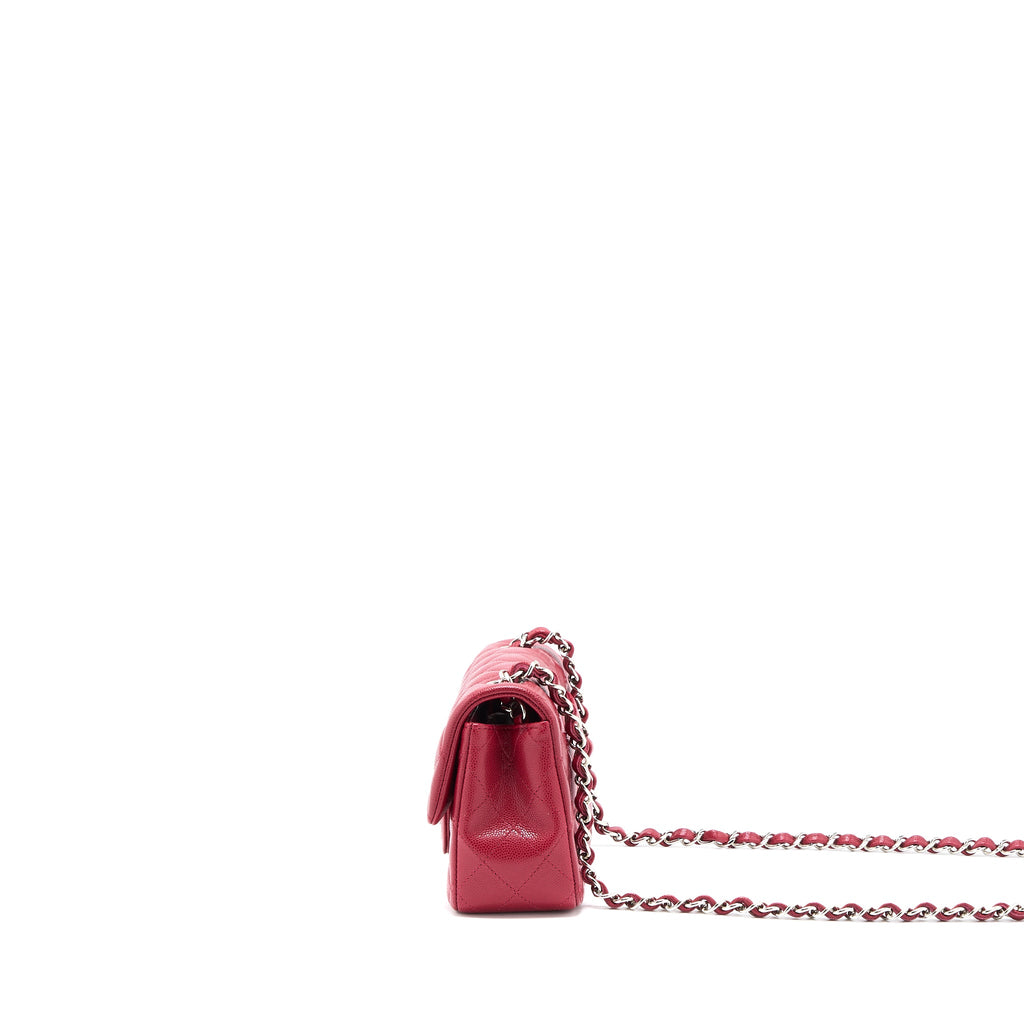 CHANEL 18B CLASSIC MINI RECTANGULAR FLAP BAG CAVIAR DARK PINK SHW