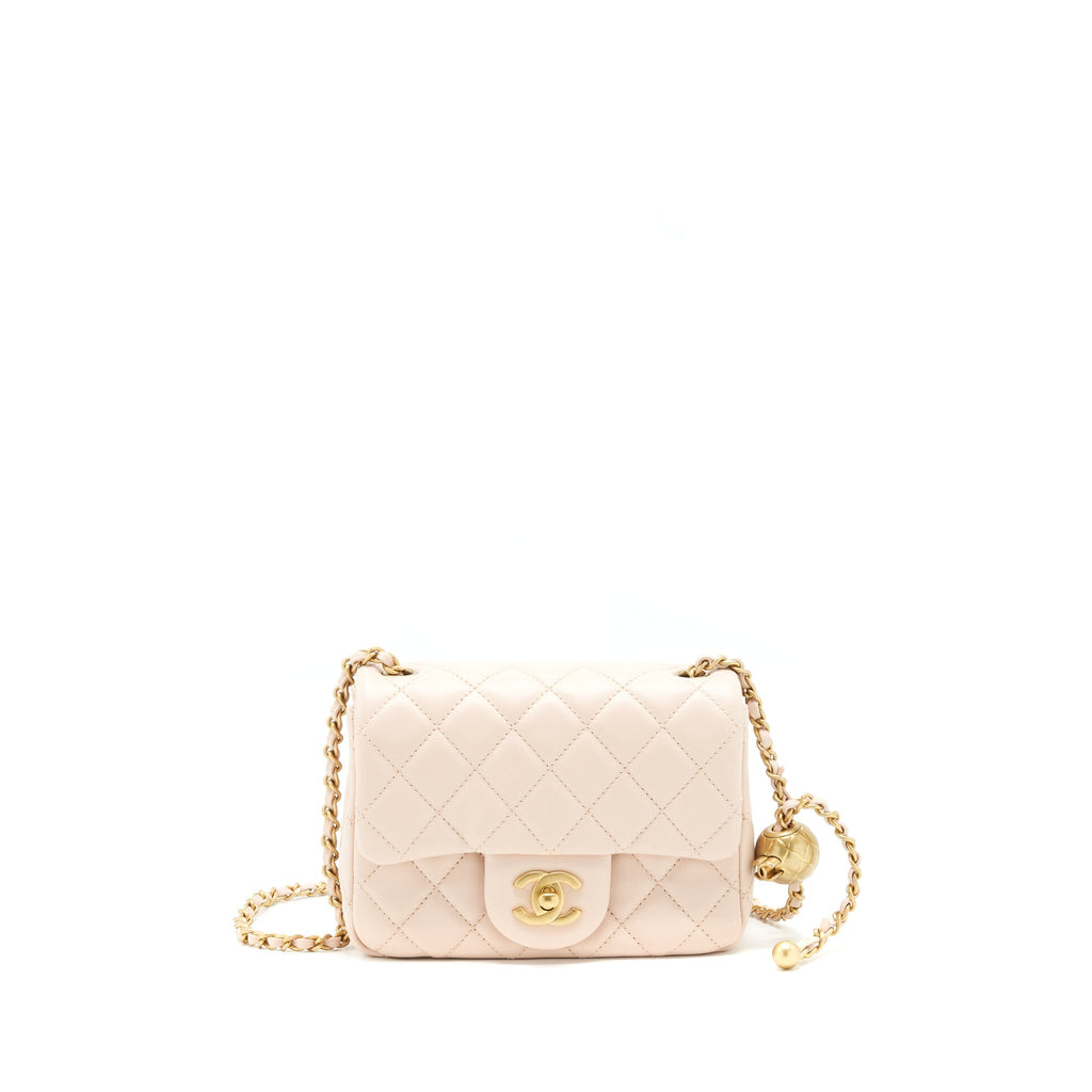 CHANEL 22C PEARL CRUSH MINI SQUARE FLAP BAG LAMBSKIN LIGHT PINK GHW