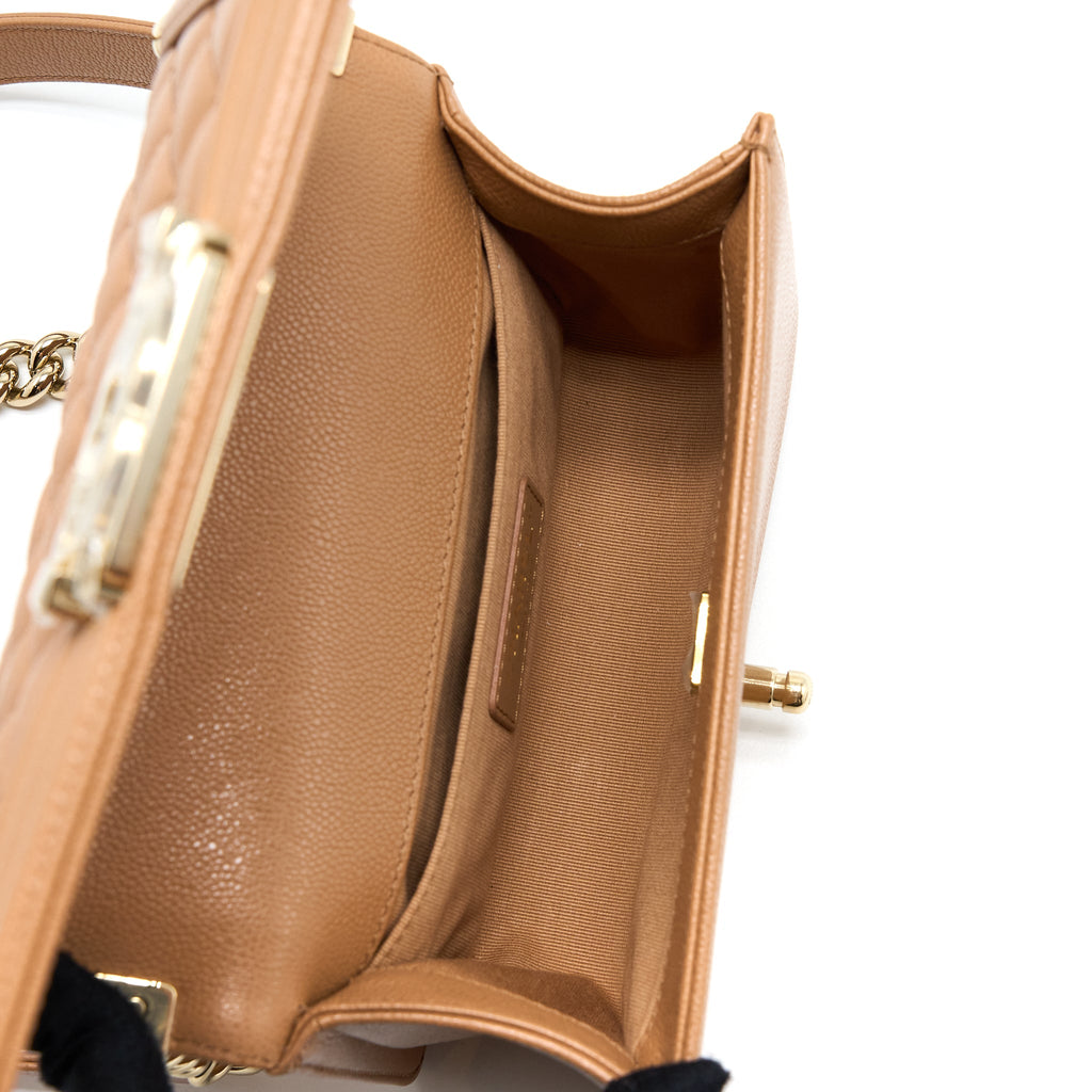 CHANEL 21K SMALL BOY BAG CAVIAR CAMEL LGHW (MICROCHIP)