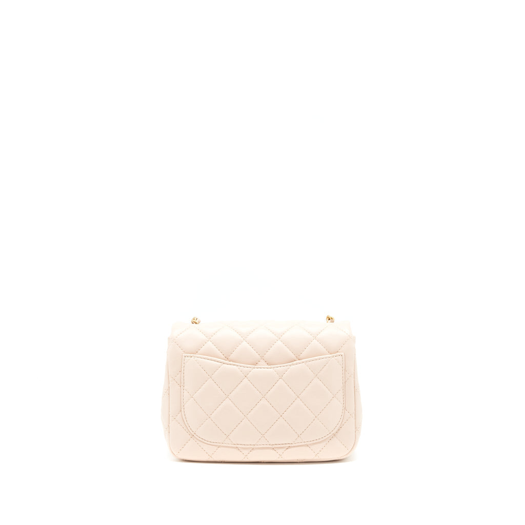 CHANEL 22C PEARL CRUSH MINI SQUARE FLAP BAG LAMBSKIN LIGHT PINK GHW
