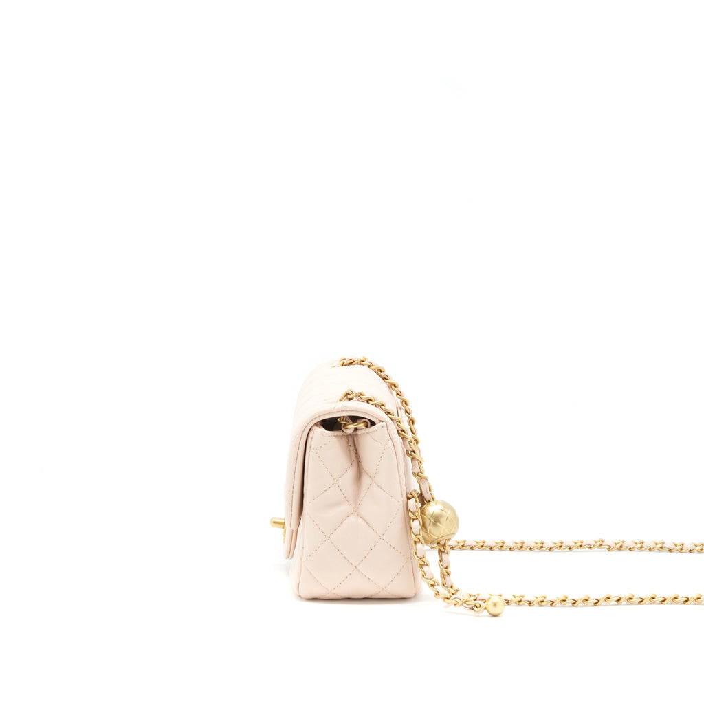 CHANEL 22C PEARL CRUSH MINI SQUARE FLAP BAG LAMBSKIN LIGHT PINK GHW
