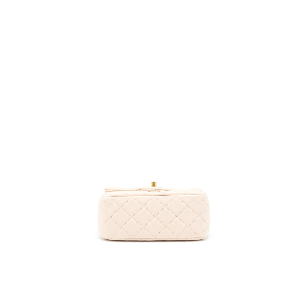 CHANEL 22C PEARL CRUSH MINI SQUARE FLAP BAG LAMBSKIN LIGHT PINK GHW