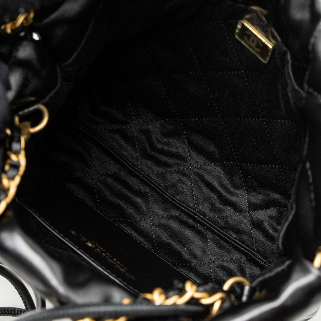 CHANEL 23S MINI 22 BAG SHINY CALFSKIN BLACK BRUSHED GHW (MICROCHIP)