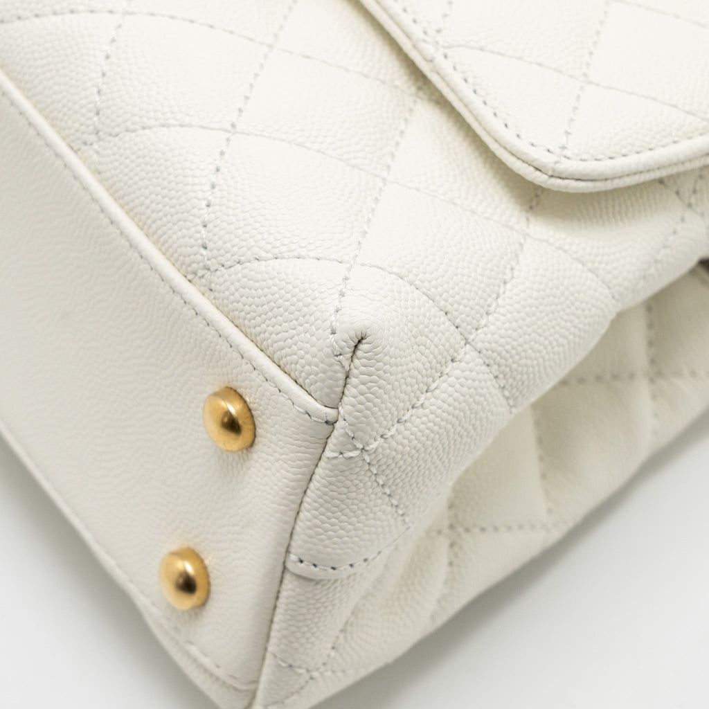 CHANEL DETAILED TOP HANDLE SMALL COCO HANDLE CAVIAR WHITE GHW (MICROCHIP)