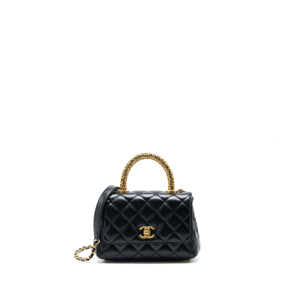 CHANEL 22A MINI COCO HANDLE WITH DETAILED LETTER HANDLE CALFSKIN BLACK BRUSHED GHW (MICROCHIP)