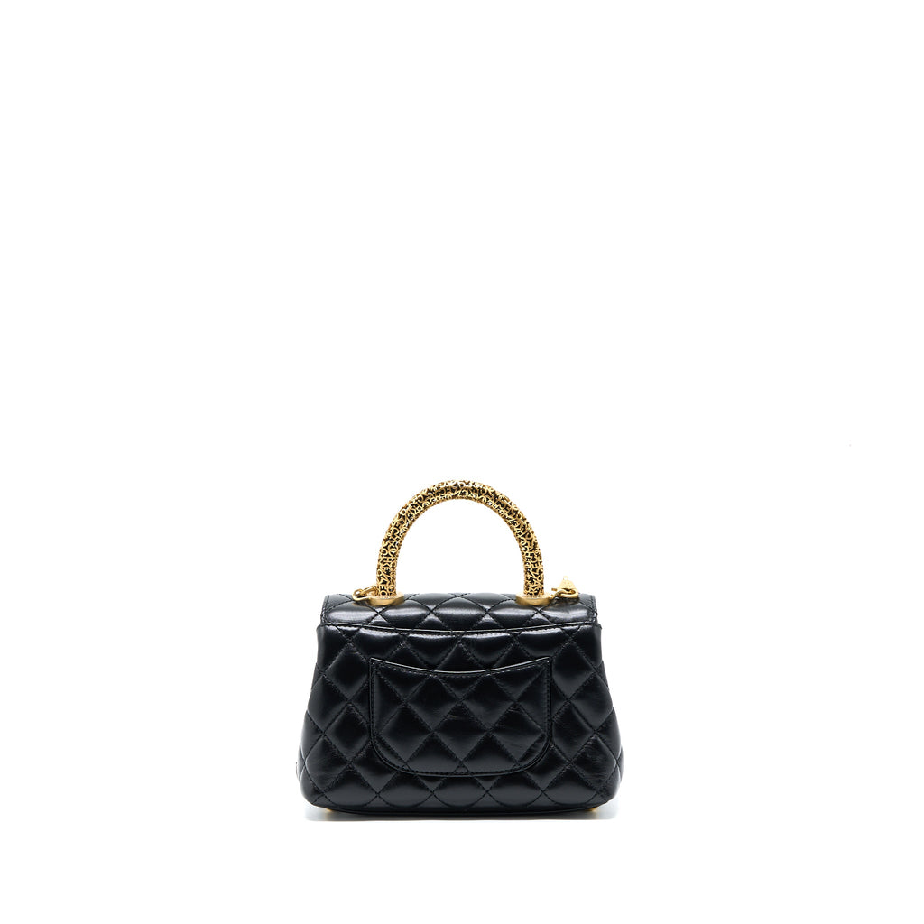 CHANEL 22A MINI COCO HANDLE WITH DETAILED LETTER HANDLE CALFSKIN BLACK BRUSHED GHW (MICROCHIP)
