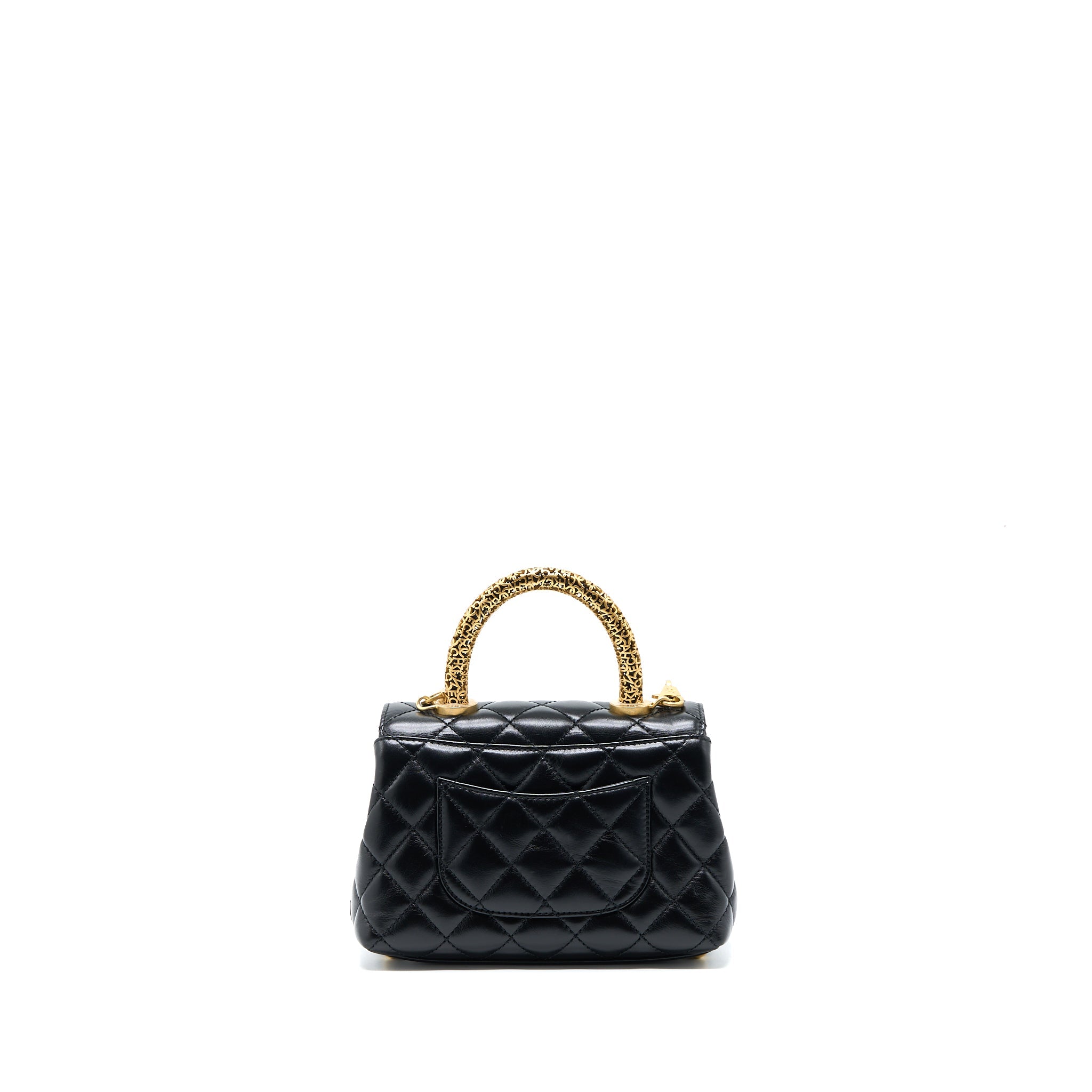 CHANEL 22A MINI COCO HANDLE WITH DETAILED LETTER HANDLE CALFSKIN BLACK BRUSHED GHW (MICROCHIP)