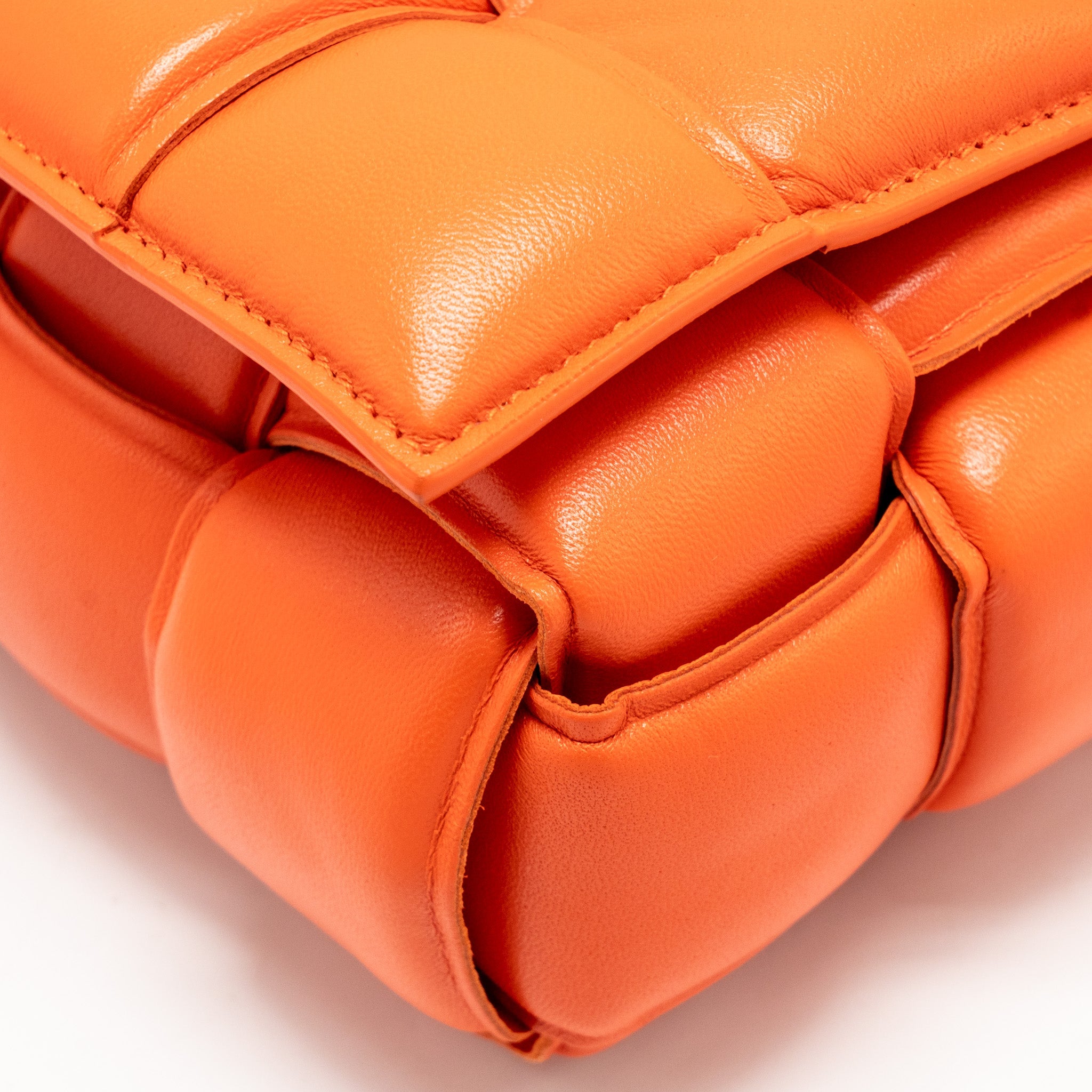 BOTTEGA VENETA PADDED CASSETTE BAG LAMBSKIN ORANGE GHW