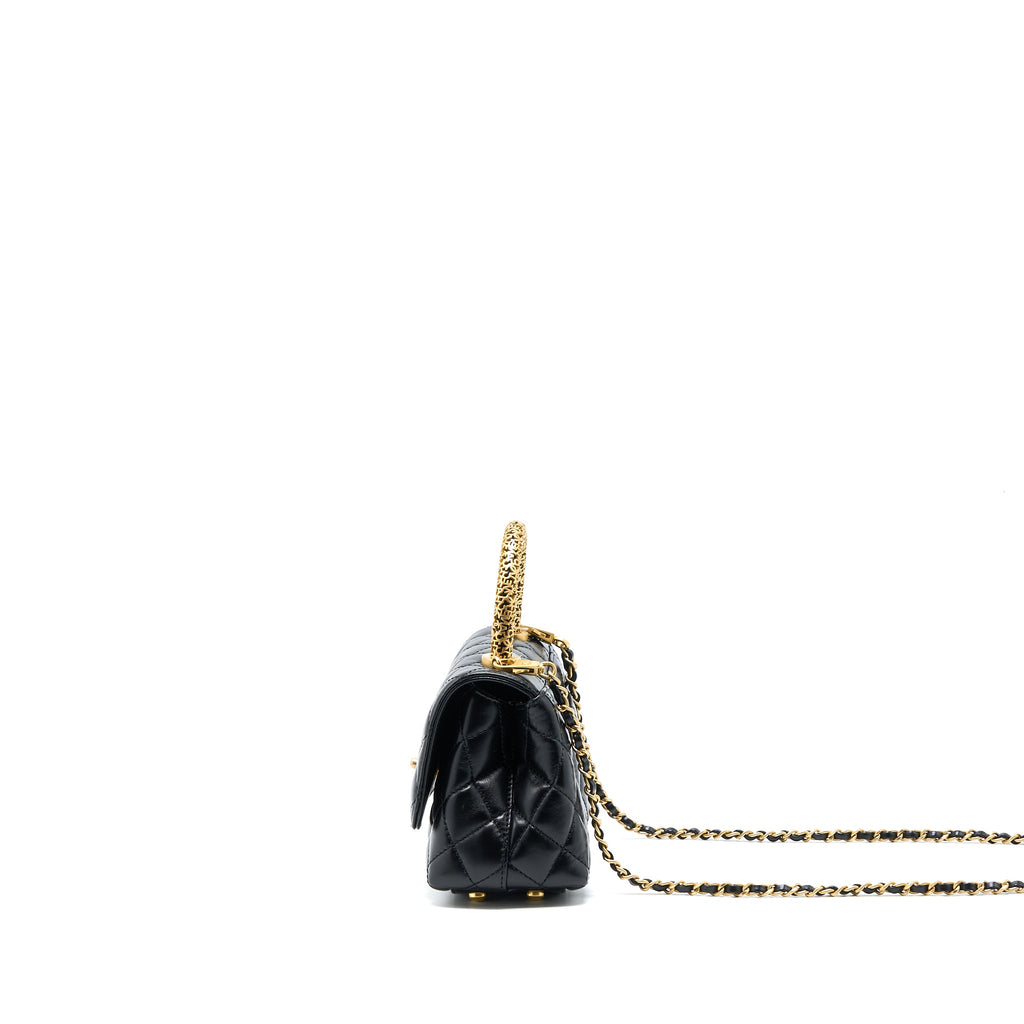 CHANEL 22A MINI COCO HANDLE WITH DETAILED LETTER HANDLE CALFSKIN BLACK BRUSHED GHW (MICROCHIP)