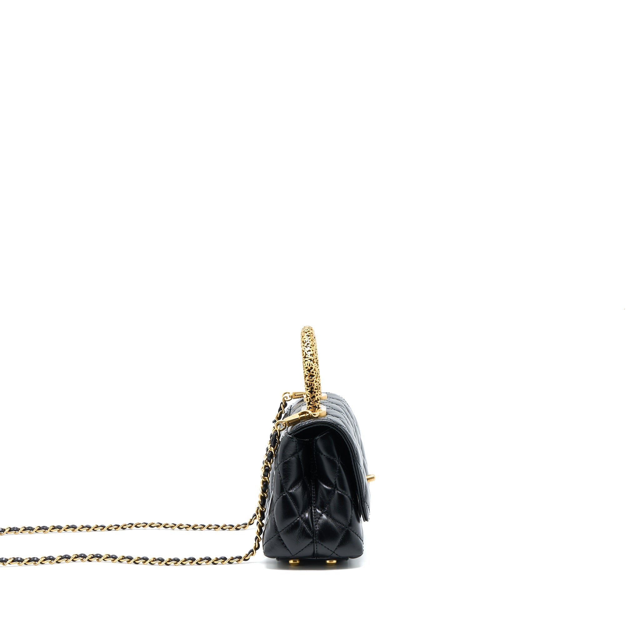 CHANEL 22A MINI COCO HANDLE WITH DETAILED LETTER HANDLE CALFSKIN BLACK BRUSHED GHW (MICROCHIP)