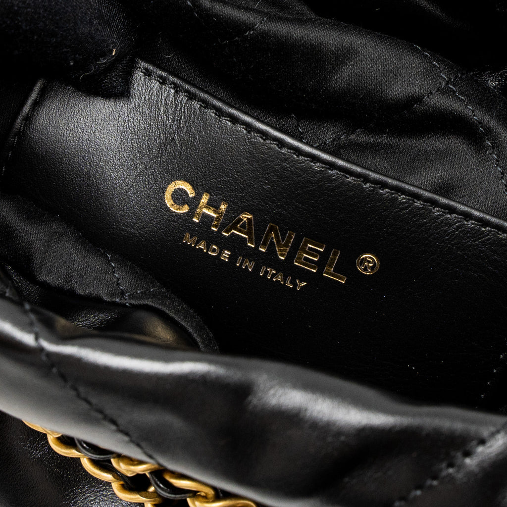 CHANEL 23S MINI 22 BAG SHINY CALFSKIN BLACK BRUSHED GHW (MICROCHIP)