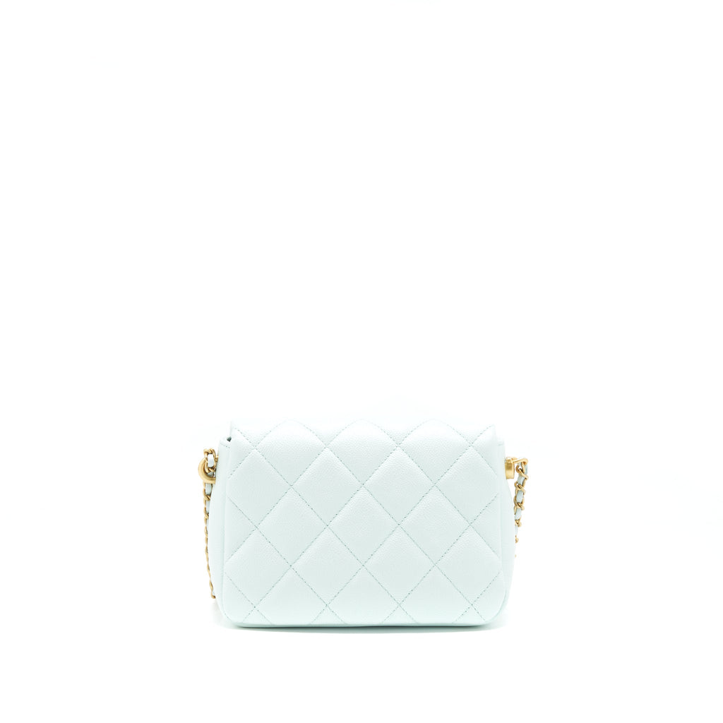 CHANEL 21K MY PERFECT MINI FLAP BAG CAVIAR IRIDESCENT PASTEL GREEN GHW (MICROCHIP)