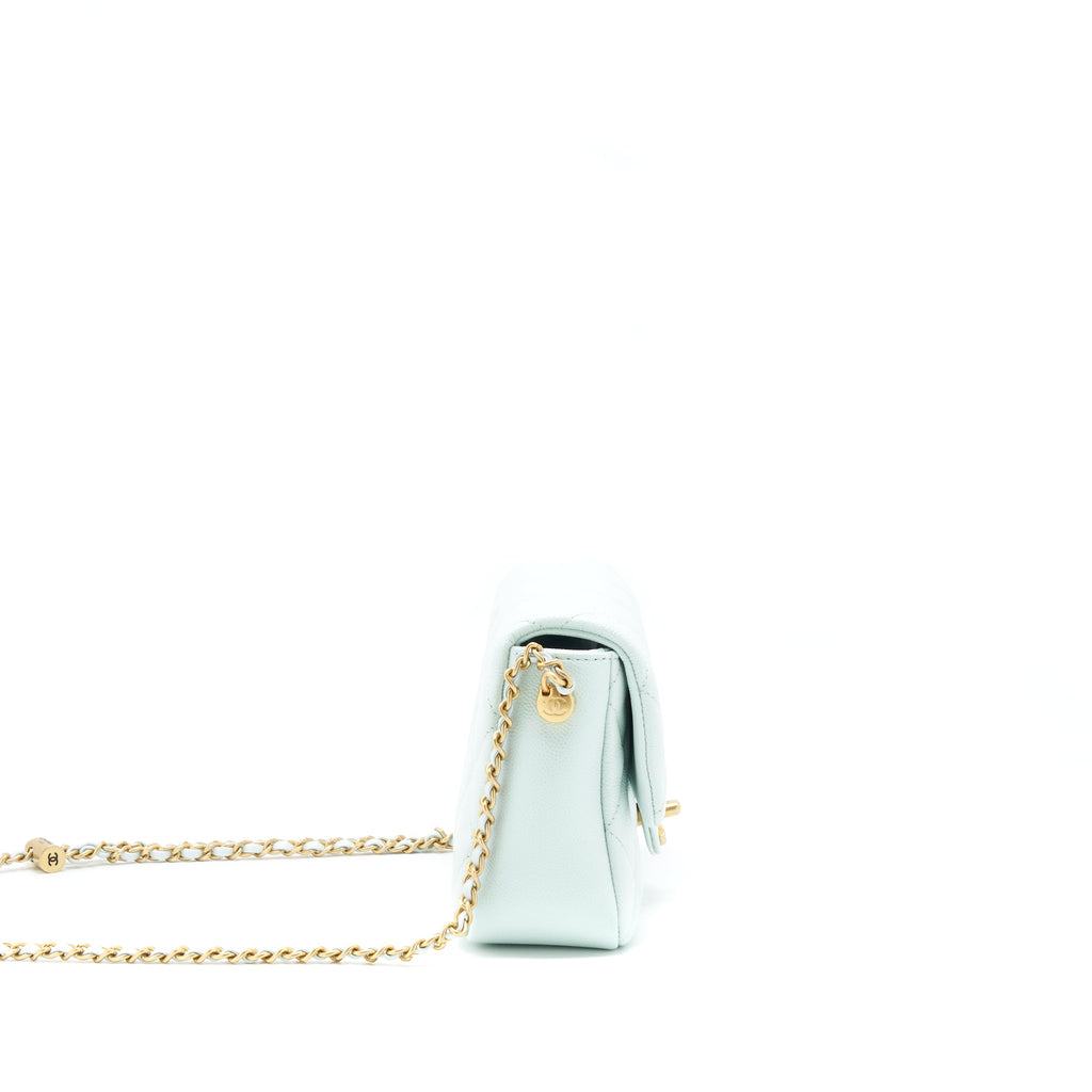 CHANEL 21K MY PERFECT MINI FLAP BAG CAVIAR IRIDESCENT PASTEL GREEN GHW (MICROCHIP)