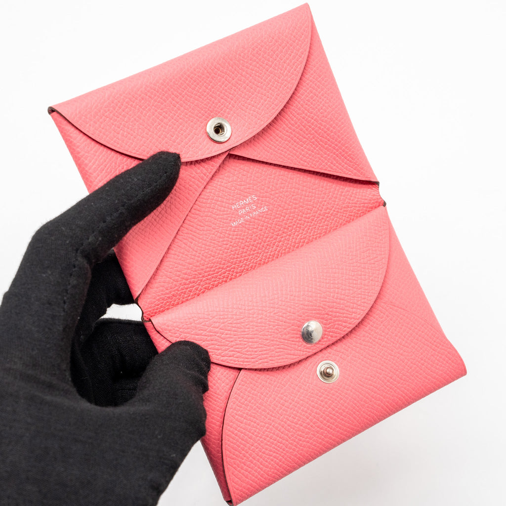 HERMES CALVI DUO CARD HOLDER EPSOM ROSE AZALEE SHW