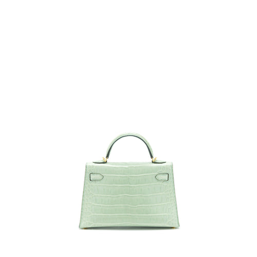 HERMES MINI KELLY 20CM ALLIGATOR MATT 6U VERT D’EAU GHW